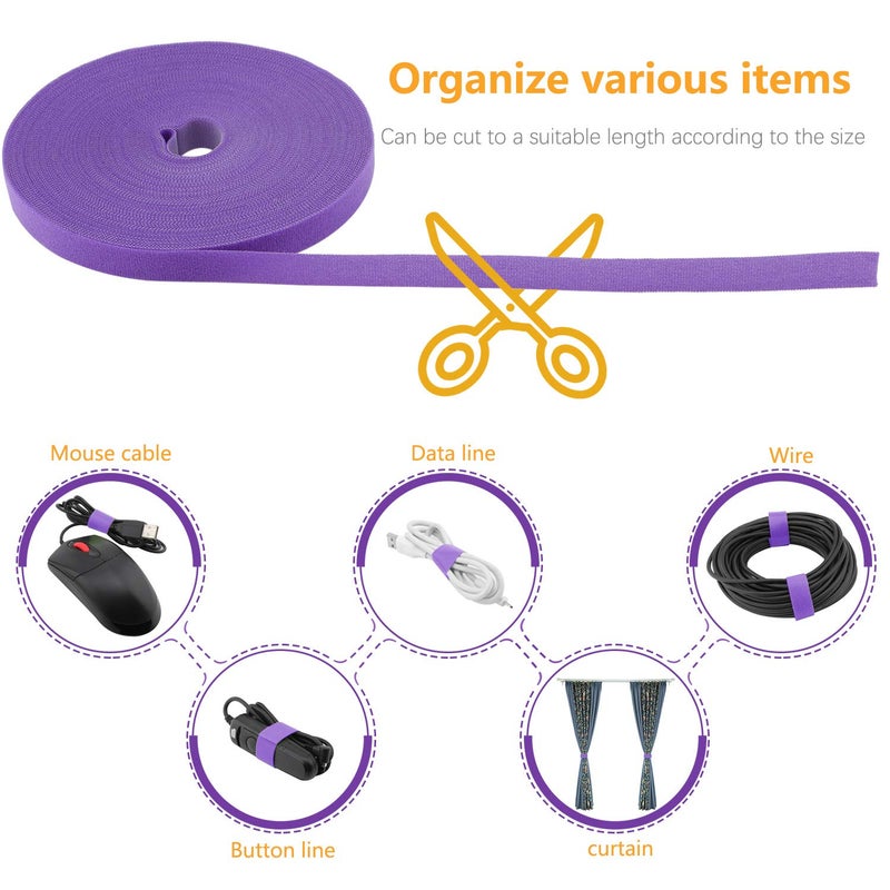 Saisn Reusable Fastening Tape Cable Ties 3/4 Inch Double Side Hook Roll (25 Yard, Purple) - Image 3